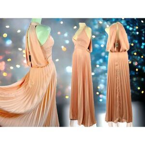 NOS Pleated Maxi Halter Back Dress Peachy Blush Gown US Size 2 , UK‎ 6